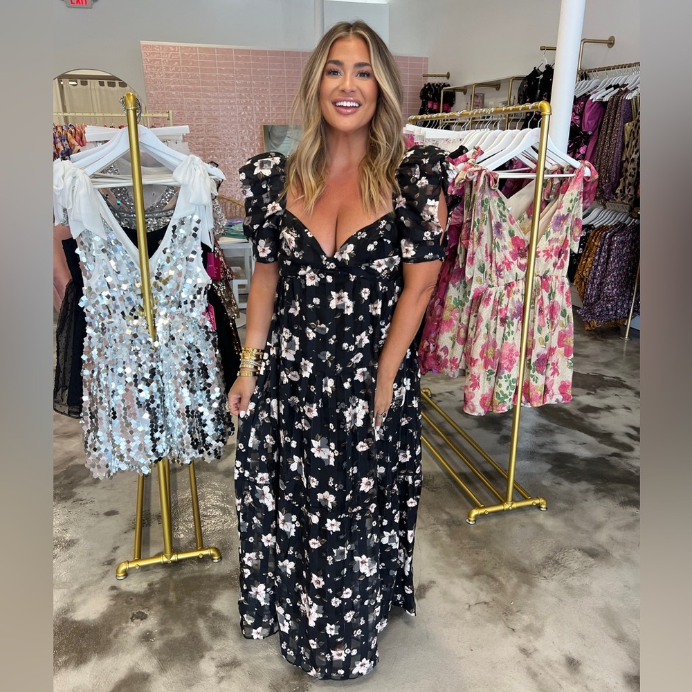 Lily Black floral Maxi dress size medium from BuddyLove